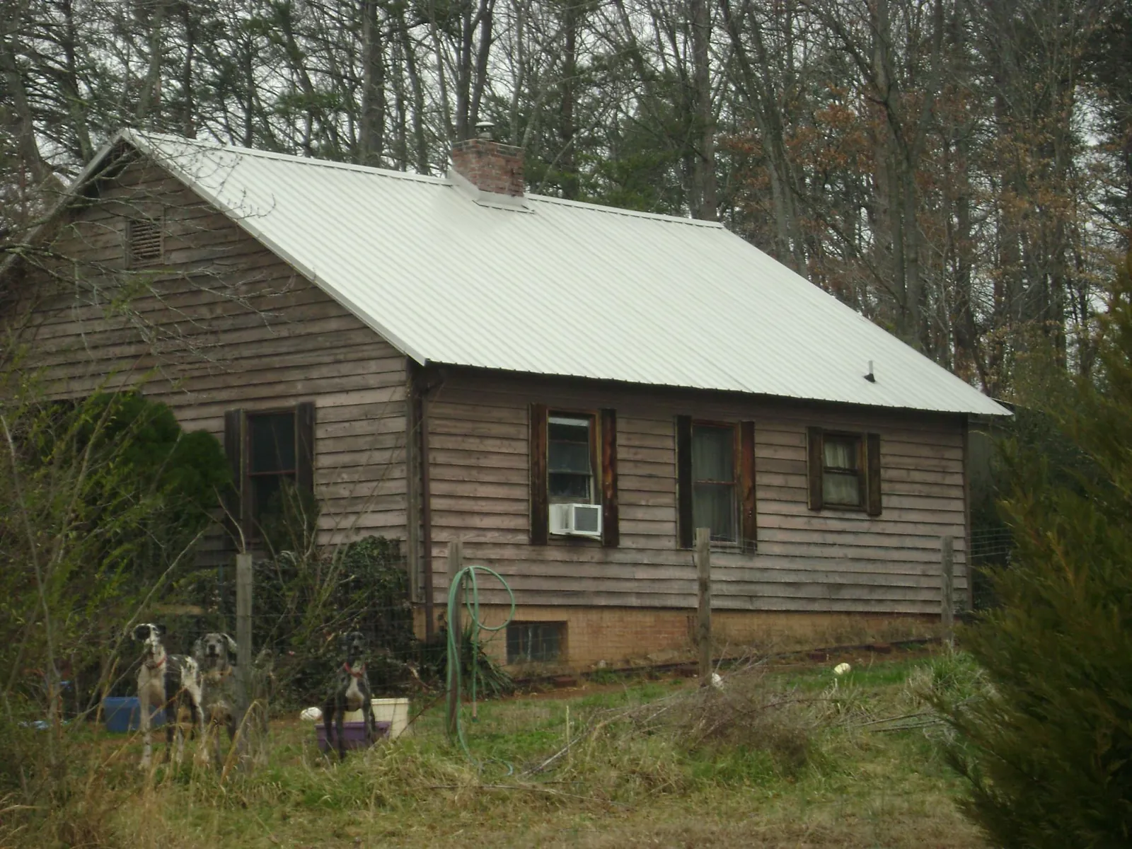 White metal roof on an old wood sided farmhouse, from a Asphalt Shingle Roof Repair job in Freeman